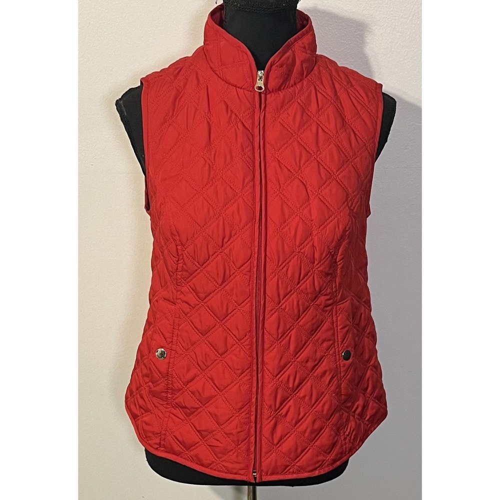 Croft & Barrow Vest Womens Petite XS Red Quilted Full Zip Puffer Insulated